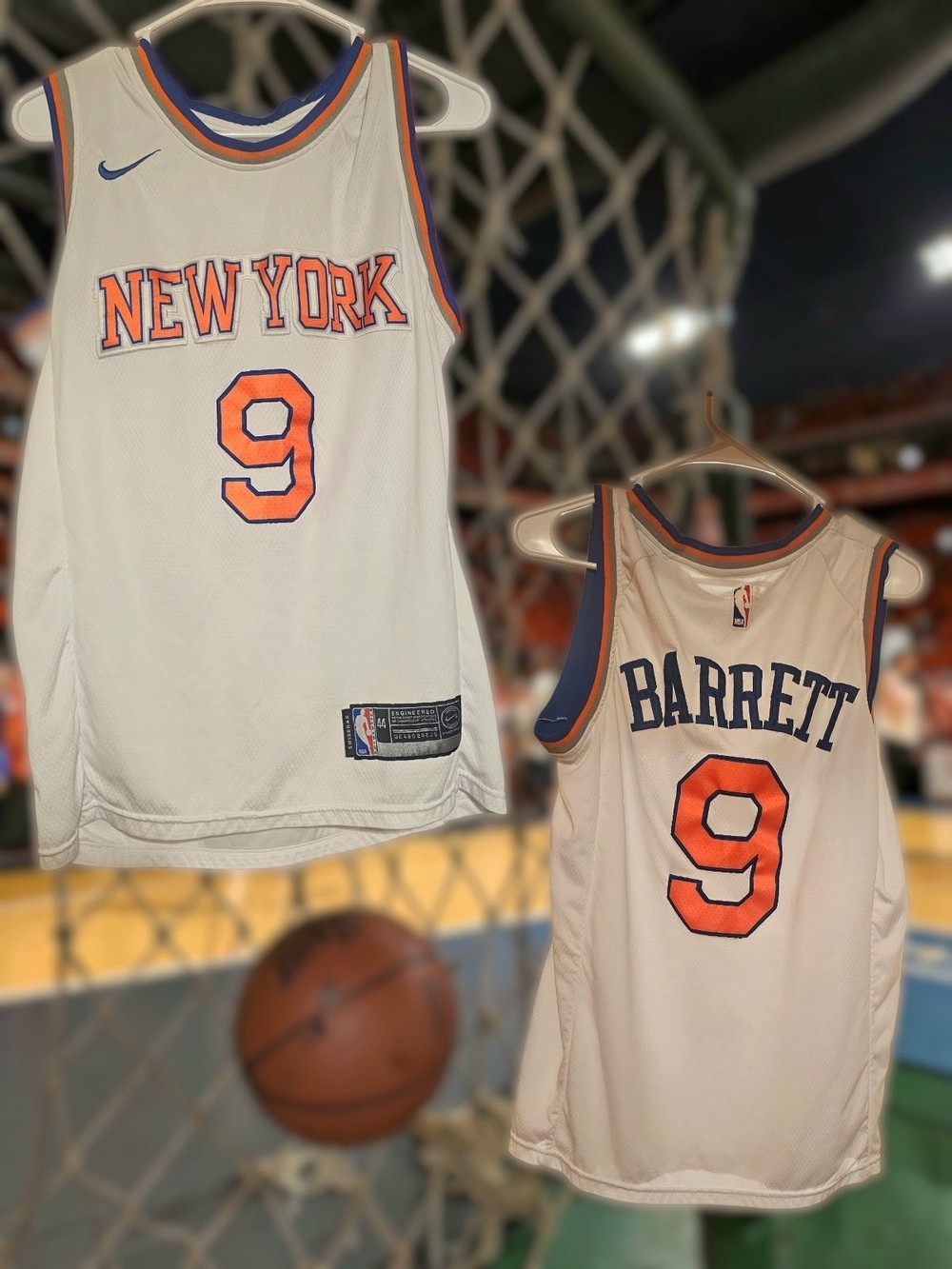Nike New York Knicks White and Orange Barrett #9 Replica Jersey
